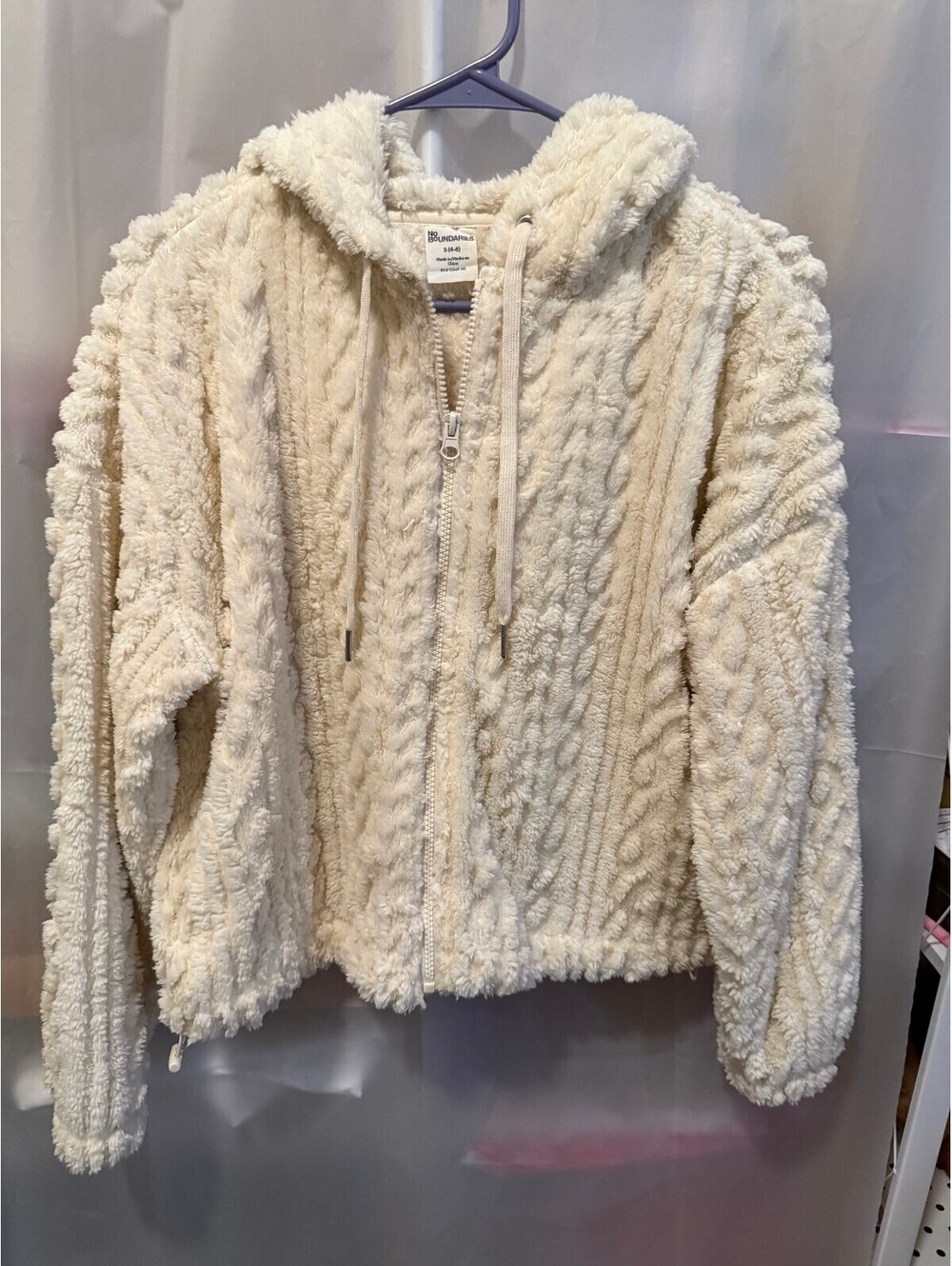 No Boundaries Women's Cream Cable Knit Zip-Up Hoodie Jacket Size S
